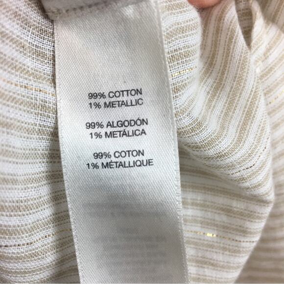 Chico's Gold Tan White Stripe Cotton Long Sleeve Button Down Shirt 2 - Picture 8 of 9